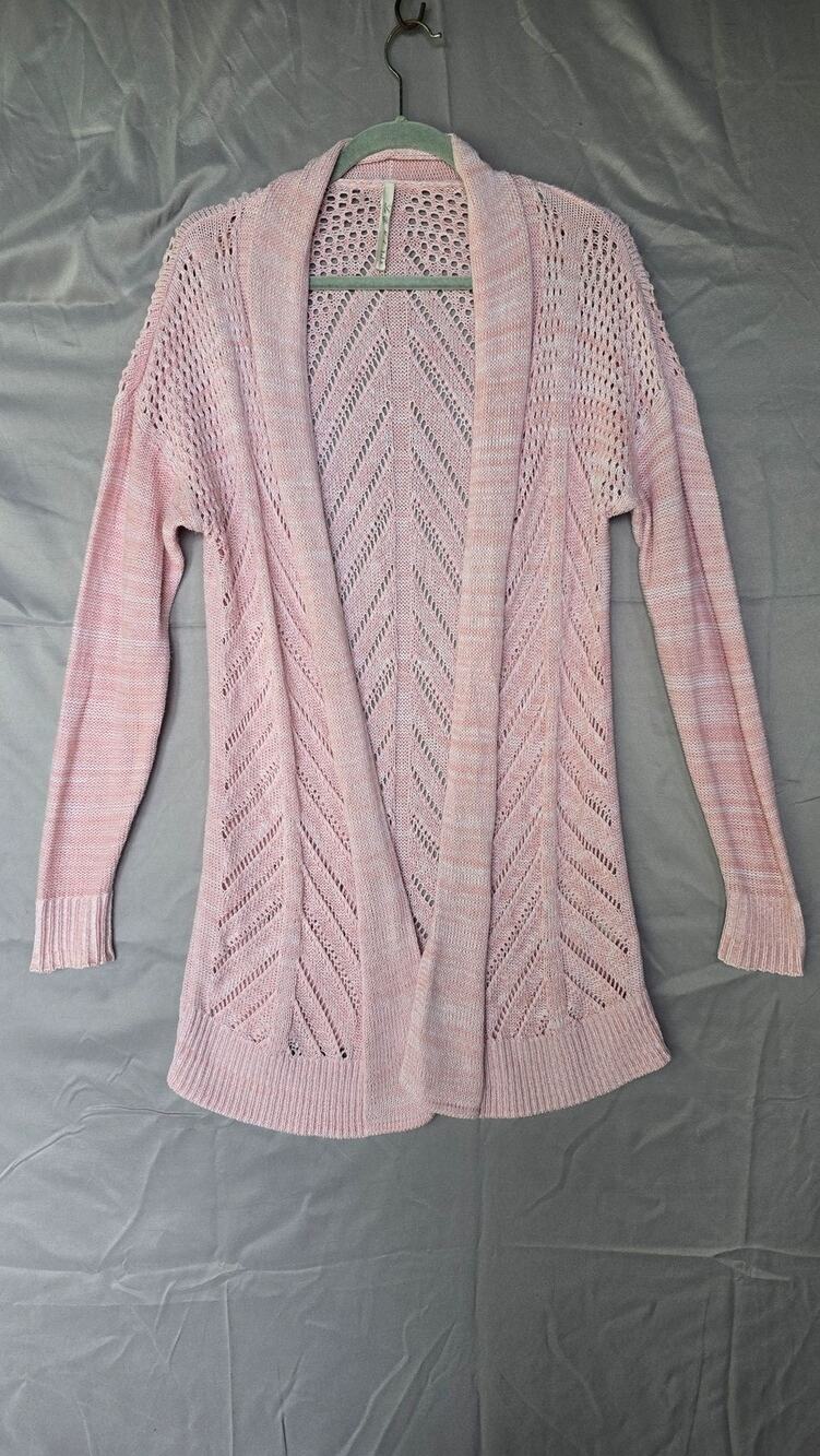 Leo & Nicole Cardigan Sweater Womens Medium Pink Open Knit Long Sleeve Soft